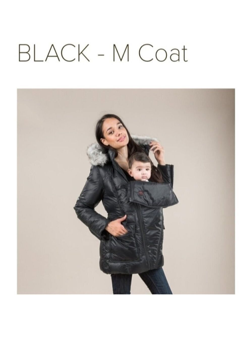 Maternity down trench coat, convertible black Size XL - Picture 4 of 16